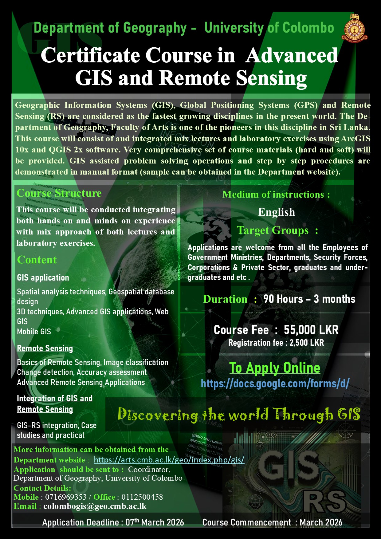Certificate Course in Advanced GIS and Remote Sensing