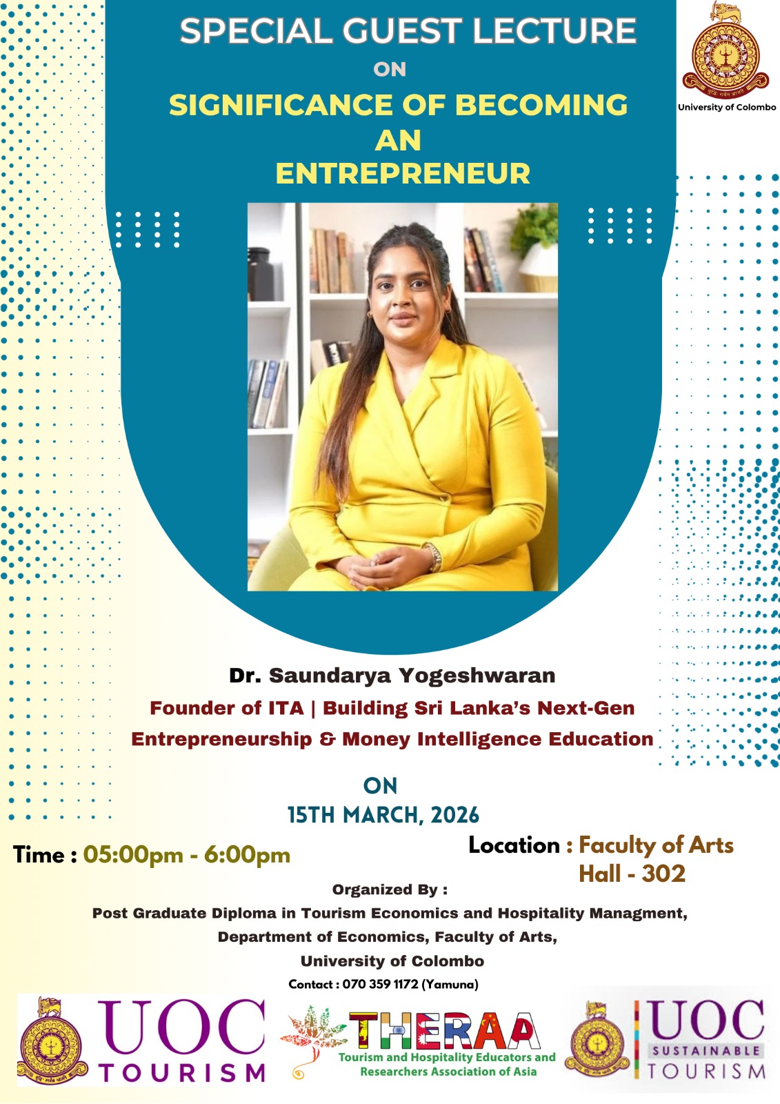 Special guest lecture by Dr. Saundarya Yogehwaran – Organized by the Sustainable Tourism Unit