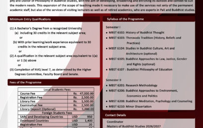 Master of Buddhist Studies 2026/2027