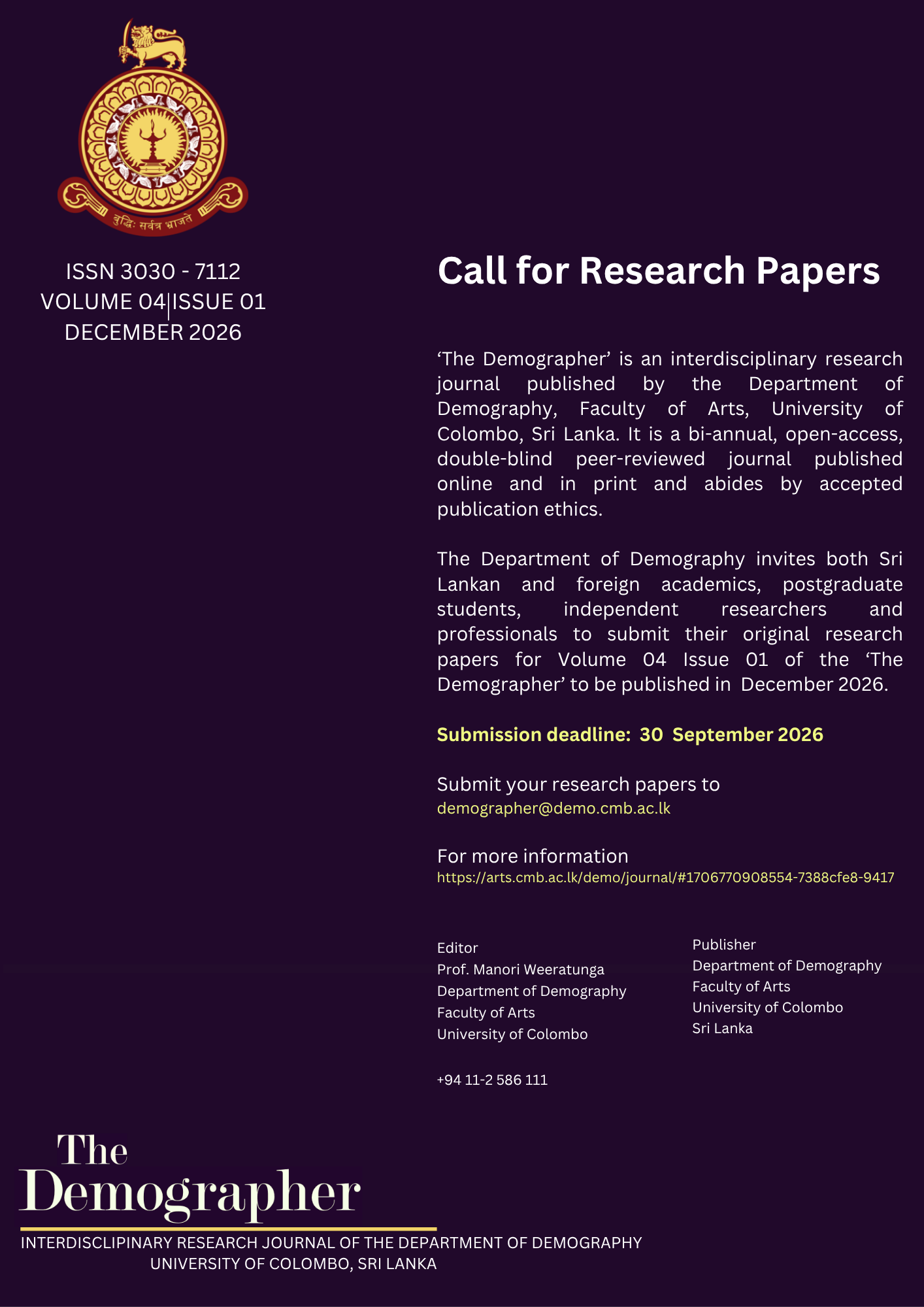 Call for Research Papers – The Demographer, Volume 04, Issue 01