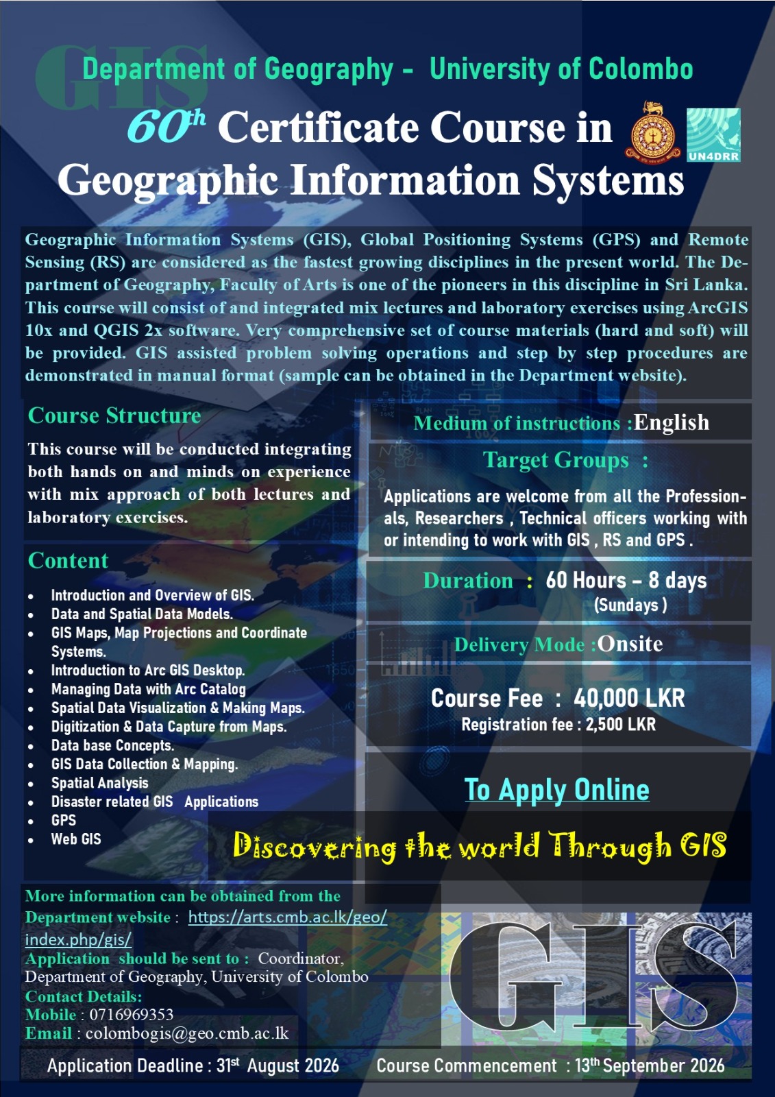 60th Certificate Course in Geographic Information Systems – Department of Geography