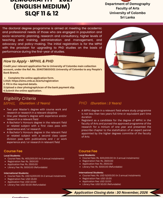 MPhil / PhD in Demography (2027)
