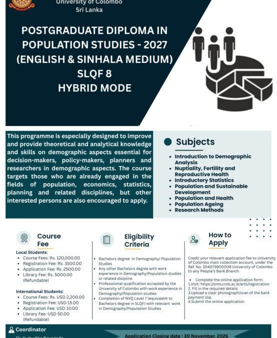 Postgraduate Diploma in Population Studies (2027)