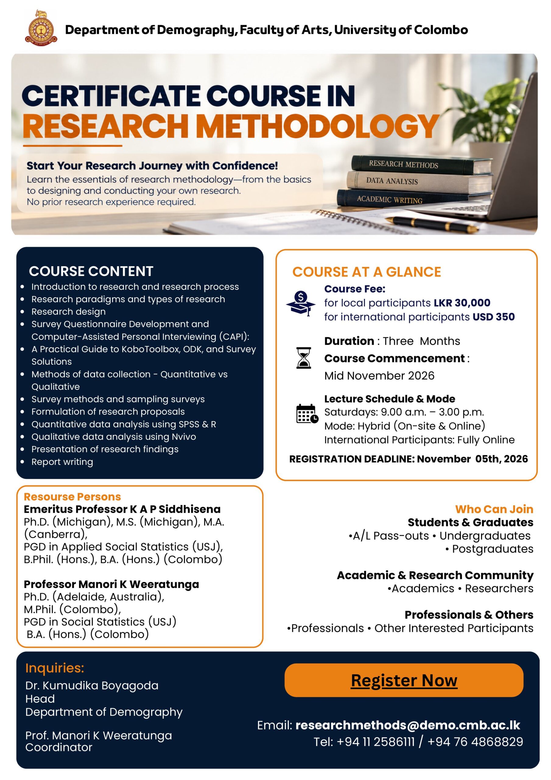 Certificate Course in Research Methodology – Department of Demography Certificate Course in Research Methodology – Department of Demography